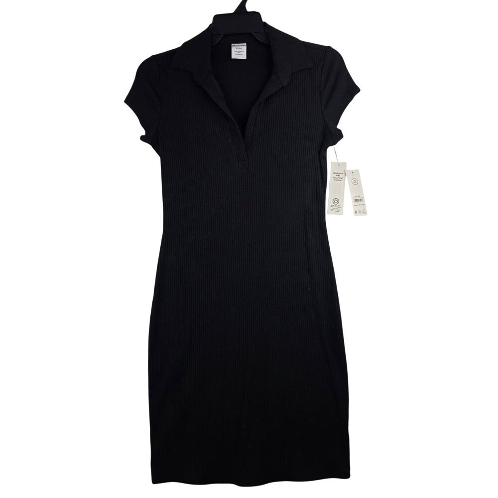 No Boundaries Juniors Y2K XS 0-2 Mini Polo Dress Ribbed Short Sleeve Black New